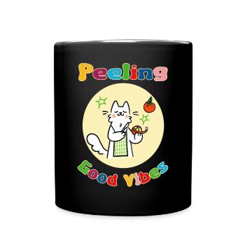 Cat Peeling Orange - Full Colour Mug - black - Front