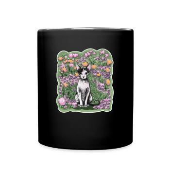 Illustration d’un chat sphynx parmi les fleurs - Mug uni - noir - Devant