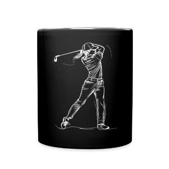 Weiblicher Golfer Line Art - Tasse einfarbig - Schwarz - Vorne