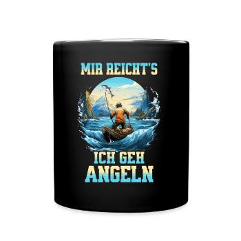 Angeln Angler Boot Wasser Fisch Natur Berge - Tasse einfarbig - Schwarz - Vorne