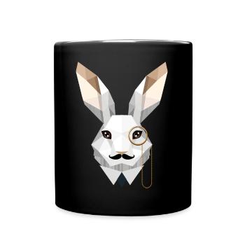 Eleganter Osterhase mit Monokel & Schnurrbart - Tasse einfarbig - Schwarz - Vorne
