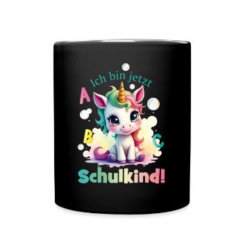 Einhorn mit Seifenblasen - Ich bin jetzt Schulkind - Tasse einfarbig - Schwarz - Vorne