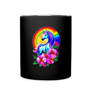 Magical rainbow unicorn with flowers - Full Colour Mug - black - Front