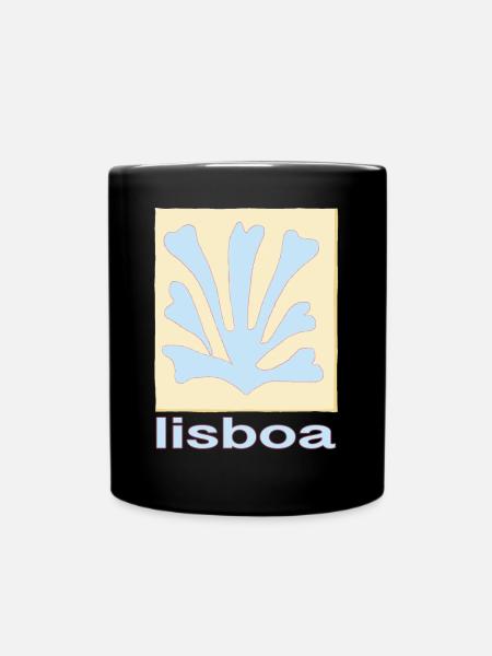 Lisboa Palmenblatt Blau Retro - Tasse einfarbig - Schwarz