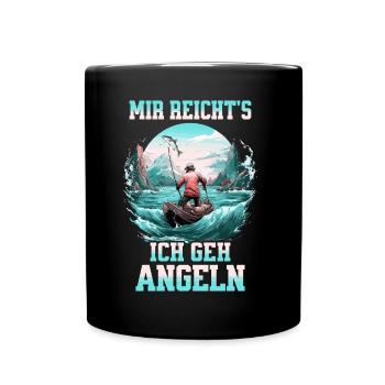 Angeln Angler Boot Wasser Fisch Natur Berge - Tasse einfarbig - Schwarz - Vorne