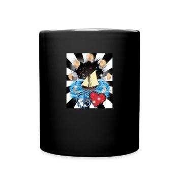 Maritime Retro Sailing Ship Peace Heart Hearts - Full Colour Mug - black - Front