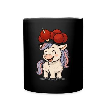 Süßes Einhorn mit Bollenhut Lustig - Tasse einfarbig - Schwarz - Vorne