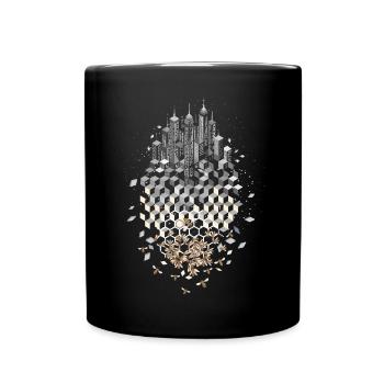 Skyline with bees and honeycombs - Full Colour Mug - black - Front