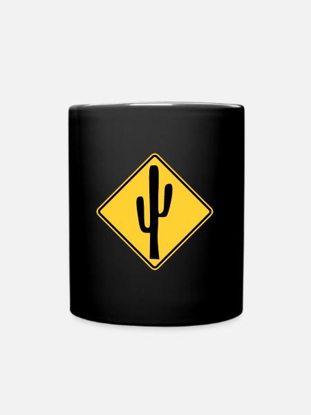 Cactus traffic sign stop - Full Colour Mug - black