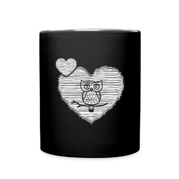 Eule "alte Eule mit Herz" Eulensammlung Eulen - Tasse einfarbig - Schwarz - Vorne