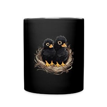 Ravens Babies Bird's Nest Chicks - Full Colour Mug - black - Front