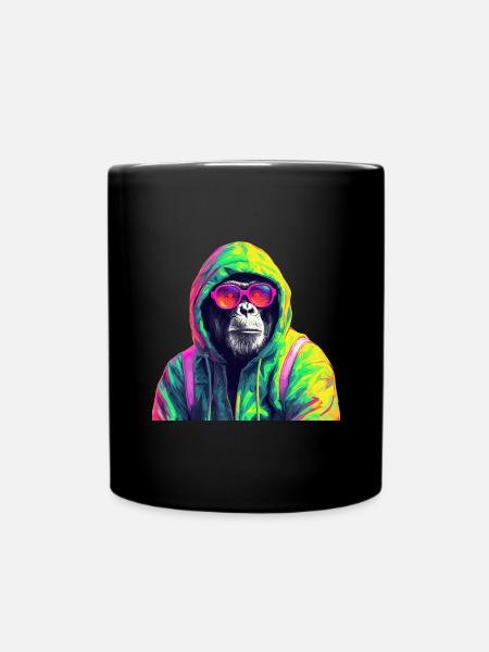Schimpanse mit Sonnenbrille Bunt Cooler Affe - Tasse einfarbig - Schwarz