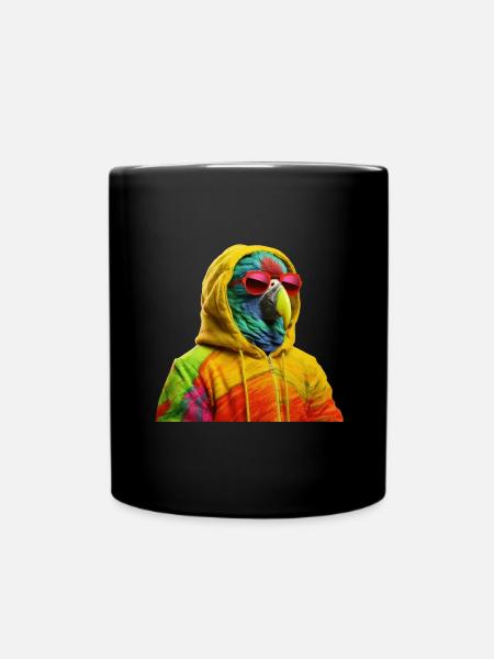 Papagei mit Sonnenbrille Bunt Coole Papageien - Tasse einfarbig - Schwarz