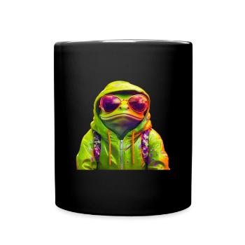 Frosch mit Sonnenbrille Bunt Coole Frösche - Tasse einfarbig - Schwarz - Vorne