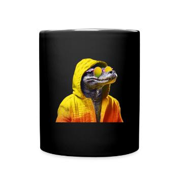 Krokodil mit Sonnenbrille Alligator Kaiman Reptil - Tasse einfarbig - Schwarz - Vorne