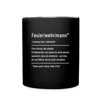 Feuerwehrmann - Definition - Lexikon - Tasse einfarbig - Schwarz - Vorne