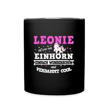 Leonie Frauen Mädchen Einhorn Name - Tasse einfarbig - Schwarz - Vorne