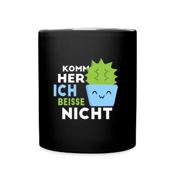 Komm her, ich beiße nicht. Kuscheln Kaktus - Tasse einfarbig - Schwarz - Vorne