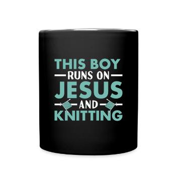 Knitter This Boy Runs On Jesus And Knitting - Tasse einfarbig - Schwarz - Vorne