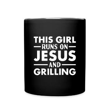 Griller This Girl Runs On Jesus Grilling - Full Colour Mug - black - Front