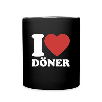 I Love Döner - Herz - Fast Food - Geschenk - Tasse einfarbig - Schwarz - Vorne