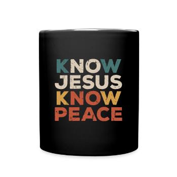 Know Jesus Know Peace Retro Glaubensspruch - Tasse einfarbig - Schwarz - Vorne