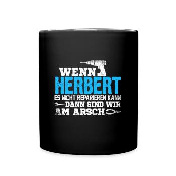 HERBERT - kann es reparieren - Tasse einfarbig - Schwarz - Vorne