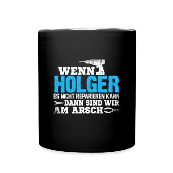 HOLGER - kann es reparieren - Tasse einfarbig - Schwarz - Vorne