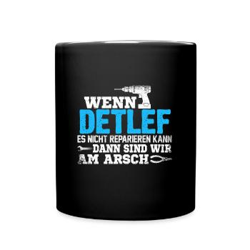 DETLEF - kann es reparieren - Tasse einfarbig - Schwarz - Vorne