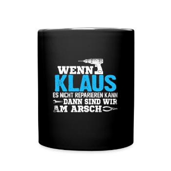 KLAUS - kann es reparieren - Tasse einfarbig - Schwarz - Vorne