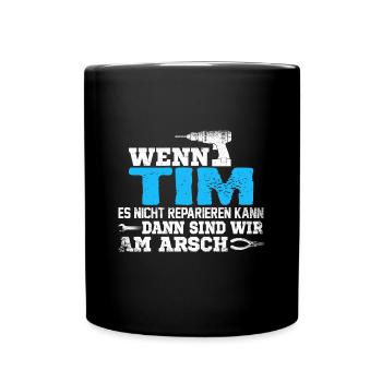 TIM - kann es reparieren - Tasse einfarbig - Schwarz - Vorne
