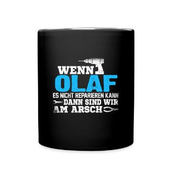 OLAF - kann es reparieren - Tasse einfarbig - Schwarz - Vorne