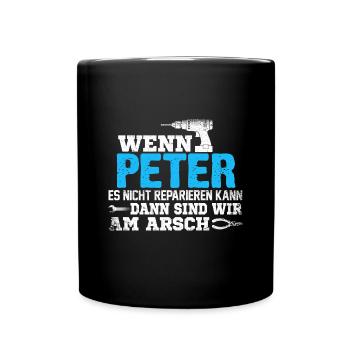 PETER - kann es reparieren - Tasse einfarbig - Schwarz - Vorne