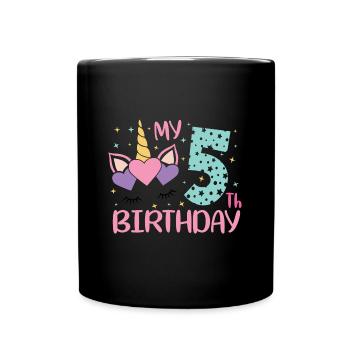 5.Anniversaire Visage de Licorne - Mug uni - noir - Devant