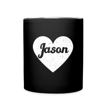 Jason Name Weisses Herz Liebe Fan Retro - Tasse einfarbig - Schwarz - Vorne