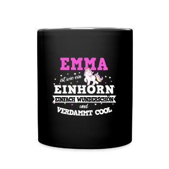 Emma Frauen Geschenk Einhorn Emma - Tasse einfarbig - Schwarz - Vorne