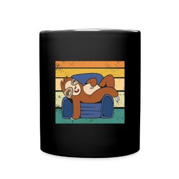Retro Sunset Süßes Faultier - Tasse einfarbig - Schwarz - Vorne