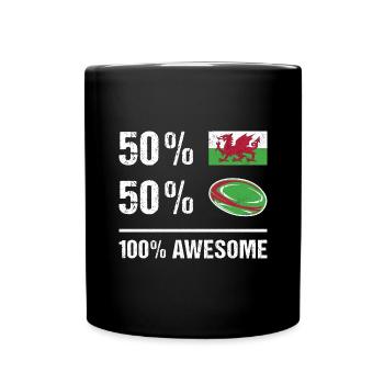 50% Wales 50% Rugby 100% Awesome Wales Rugby - Full Colour Mug - black - Front