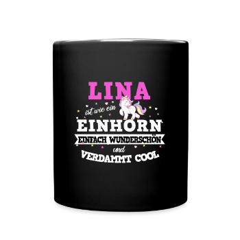 Lina Mädchen Geschenk - Tasse einfarbig - Schwarz - Vorne