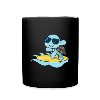 Cute turtle with sunglasses on surfboard - Full Colour Mug - black - Front