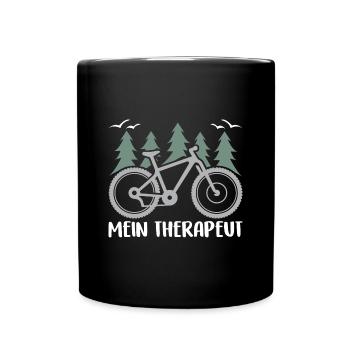 Fahrrad Biken ist mein Therapeut meine Therapie - Tasse einfarbig - Schwarz - Vorne