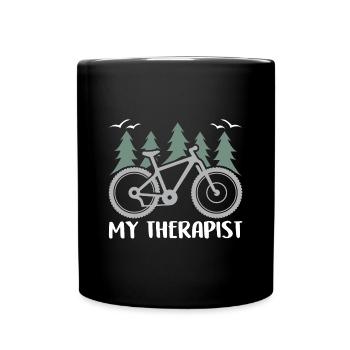 Biking is my therapist, my therapy - Full Colour Mug - black - Front