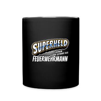Superheld, clever getarnt als Feuerwehrmann - Tasse einfarbig - Schwarz - Vorne