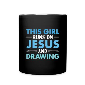 Drawer This Girl Runs On Jesus And Drawing - Full Colour Mug - black - Front