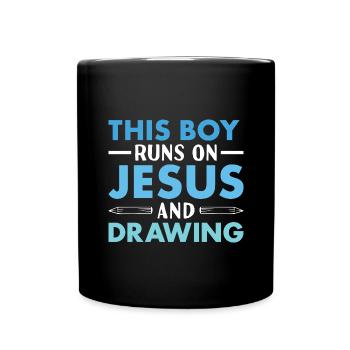 Tiroir Ce Garçon Fonctionne Sur Jésus Et Dessin - Mug uni - noir - Devant