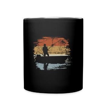 Retro Vintage Angler im Boot - Tasse einfarbig - Schwarz - Vorne