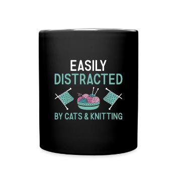 Knitter Easily Distracted By Cats And Knitting - Full Colour Mug - black - Front