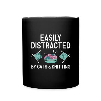 Knitter Easily Distracted By Cats And Knitting - Full Colour Mug - black - Front