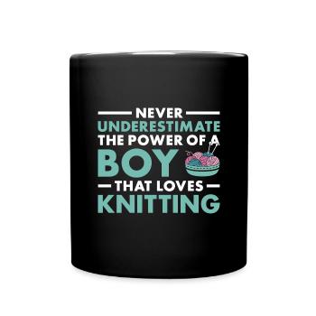 Knitter Never Underestimate The Power Of A Boy - Full Colour Mug - black - Front
