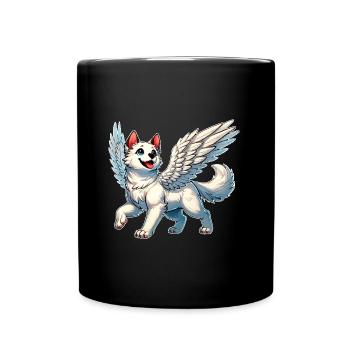 Elégant Husky Ange Ailes Coeur Amour - Mug uni - noir - Devant